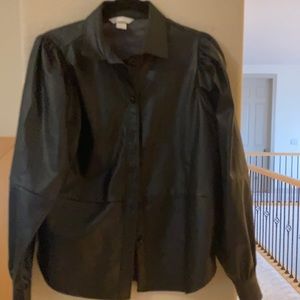 H&M faux leather puff sleeve shirt